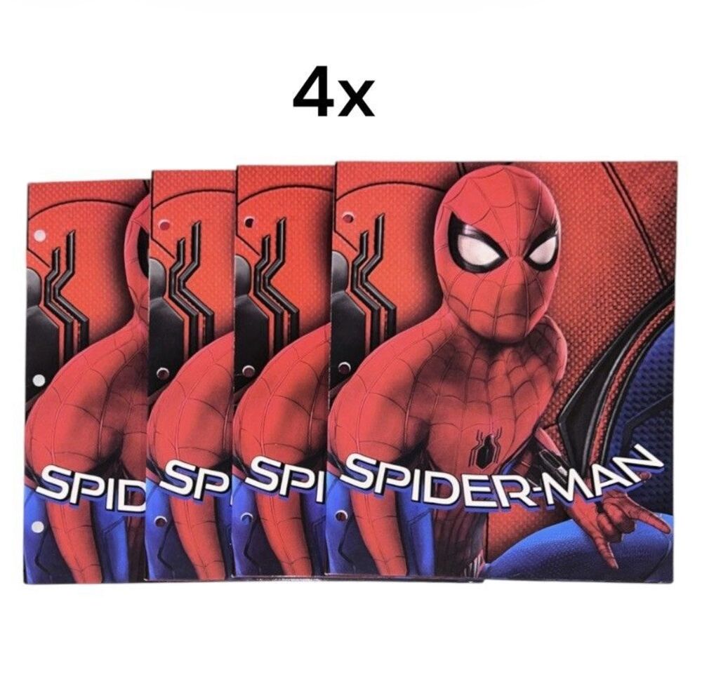 4x Marvel Spiderman Folder Set 2 Pocket w/ 3-Hole Punch Back School Supplies